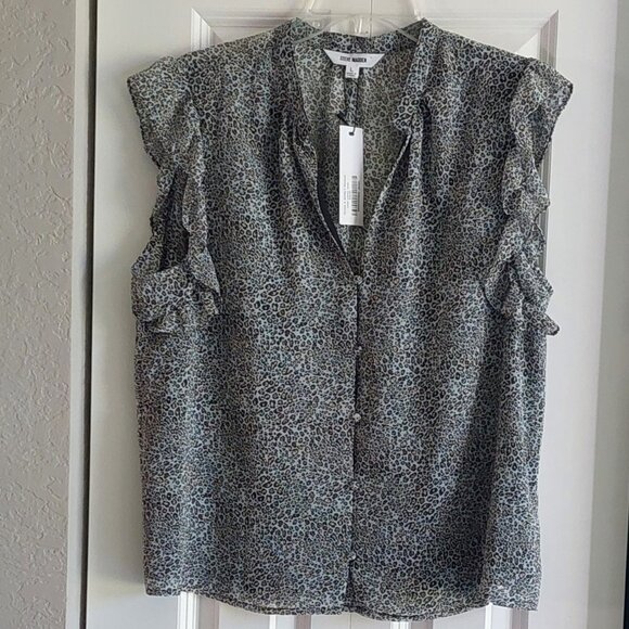 Steve Madden Ruffle Sleeve Animal Print Blouse Women's Size L - Picture 1 of 14